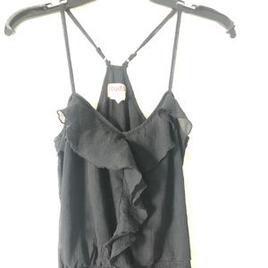 Black Sheer Casual Spaghetti-strap Peplum